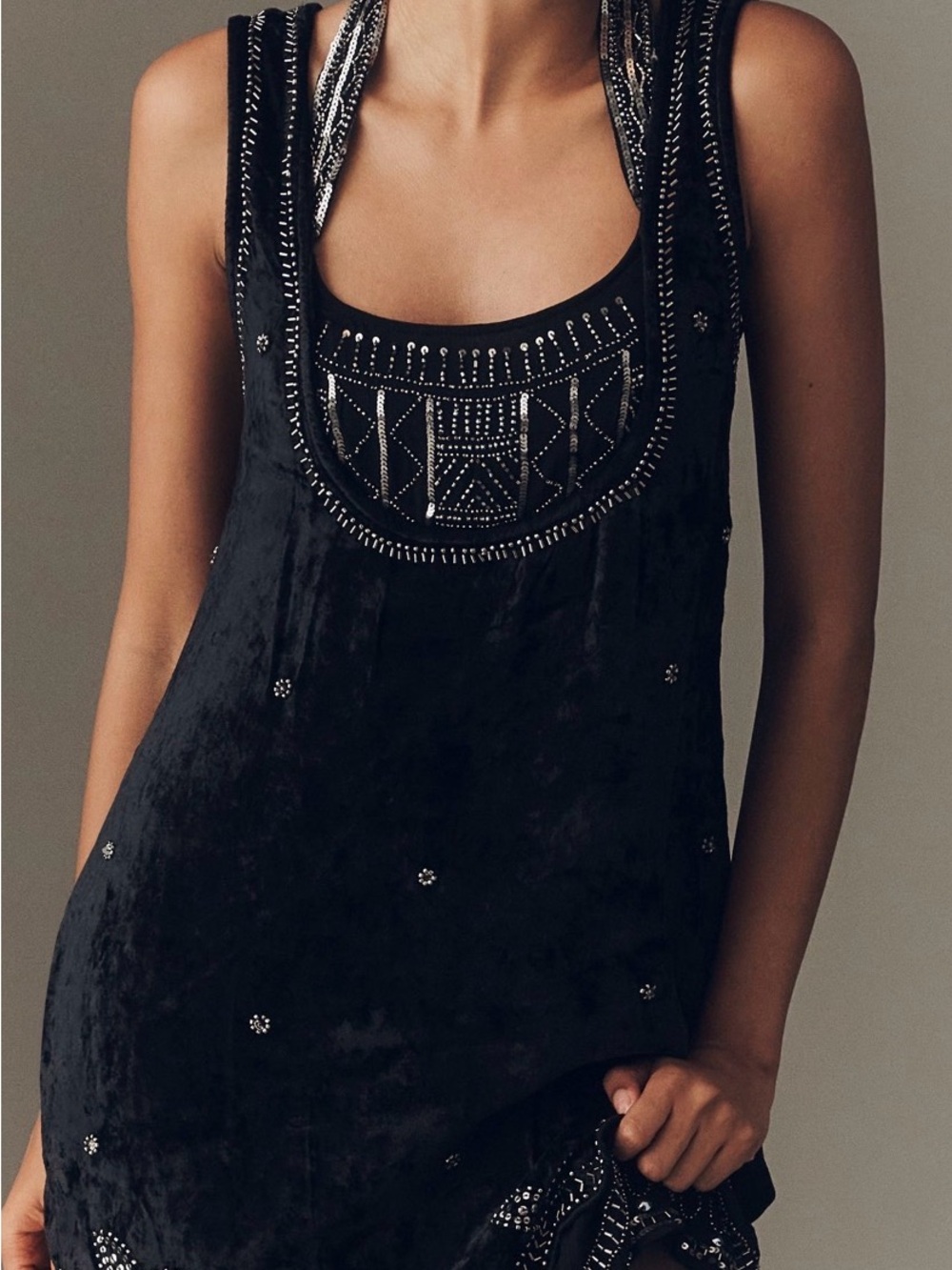 Anthropologie Beaded Velvet Mini Dress